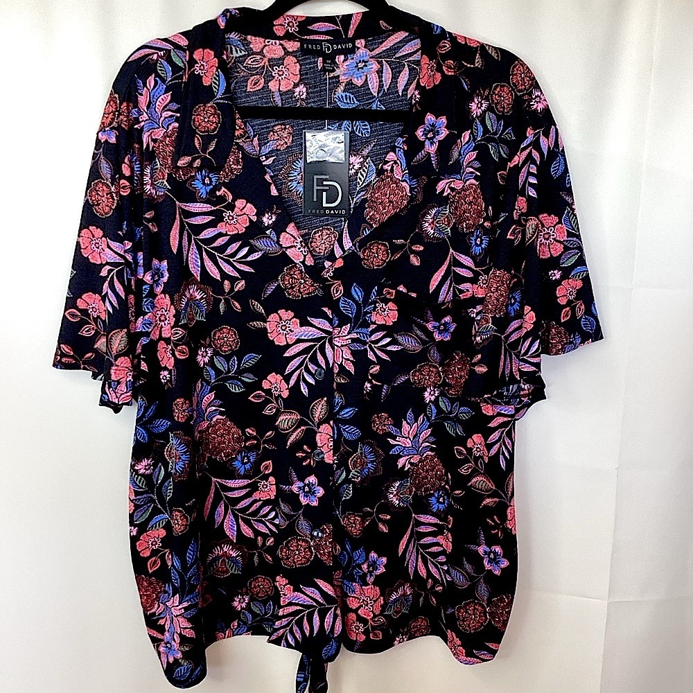 Fred David plus size 3X‎ Top Multicolor Floral fall Blouse short sleeve nwt